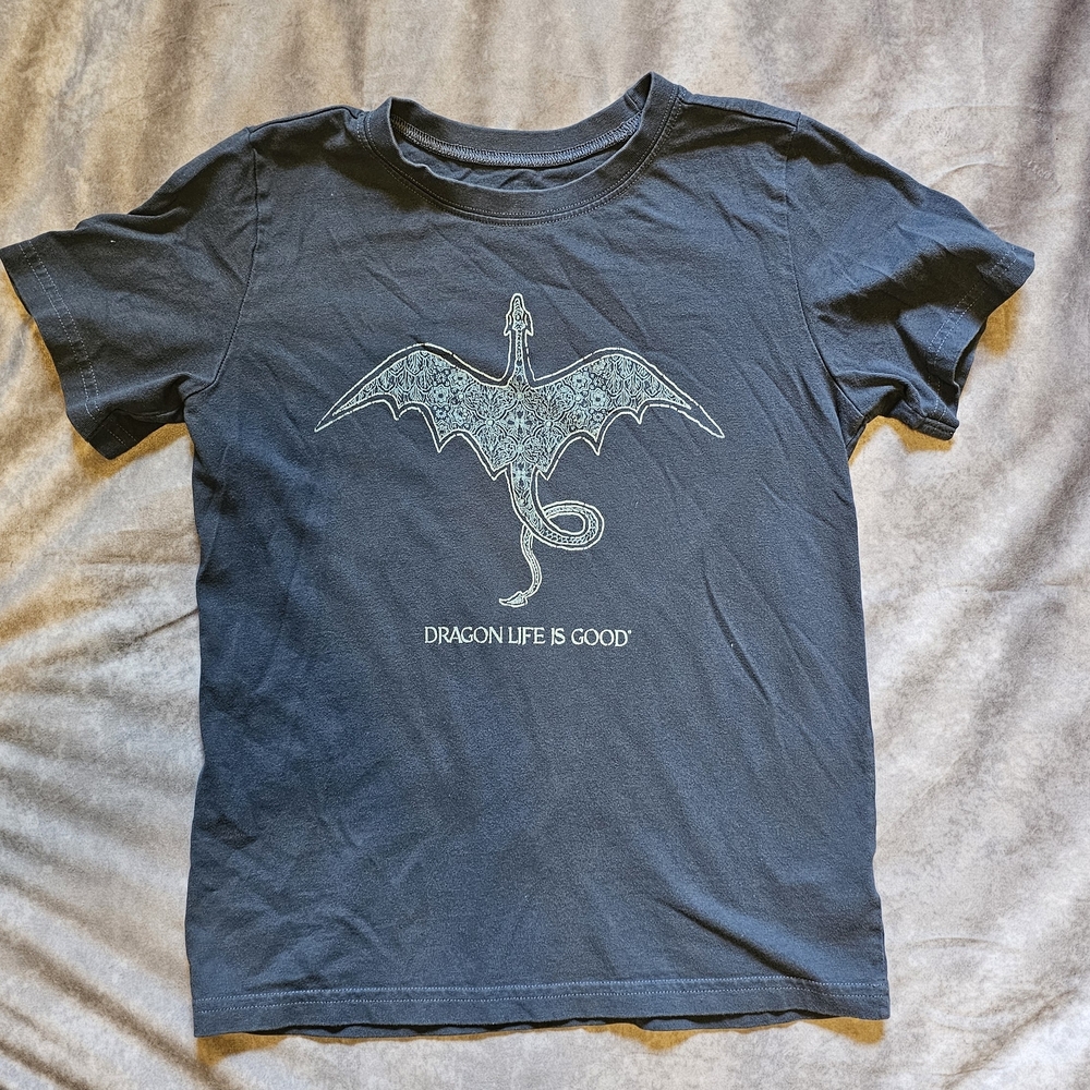 Life Is Good Kids T-Shirt - Navy with Dragon Design